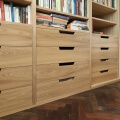 Storage and shelving unit with drawers in elm - part view 1