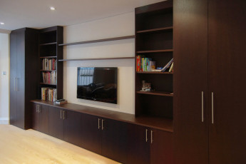 Bespoke storage cupboards and shelves in wenge